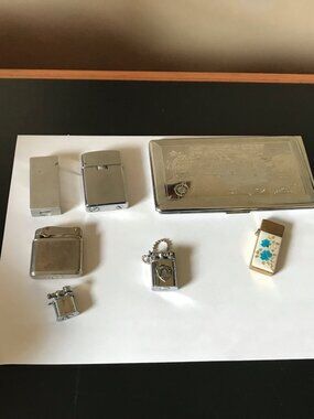 VINTAGE LIGHTERS, CIGARETTE CASE, MYLFLAM, JAPAN, PENGUINS, MAYELL,SAROME, TAIYO